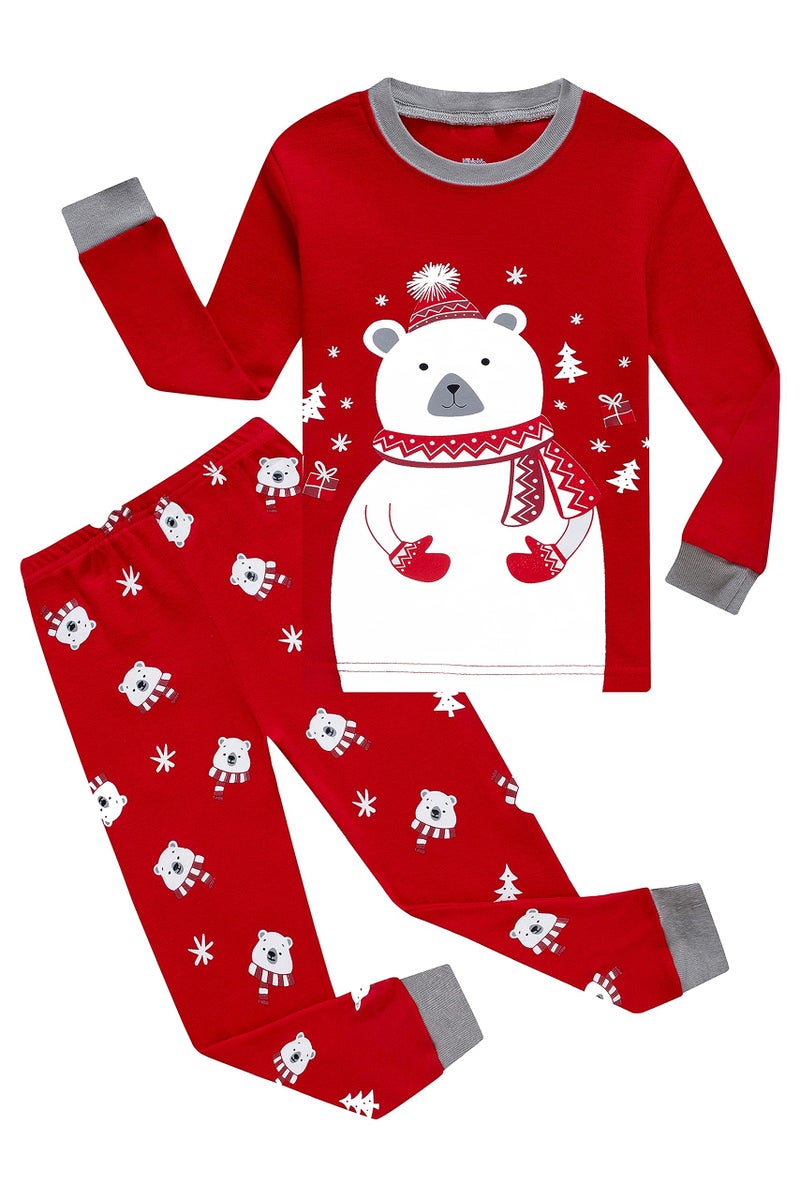 KikizYe Girls & Boys Polar Bear Christmas Pajamas Kids Long Sleeve 100% Cotton Pjs Size 6 - Image 1